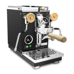 Profitec Pro 400 Espresso Machine In Matte Black With Flow Control And Tiger Maple -Coffee Machine Black Maple Orange FC