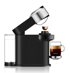 Nespresso Vertuo Next Deluxe Espresso Machine By DeLonghi With Aeroccino - Chrome -Coffee Machine ENV120CAE Vertuo Next D Pure Chrome Delonghi Side Open Head