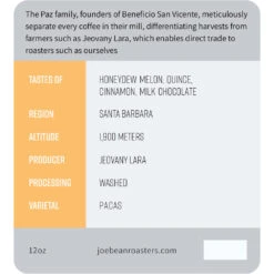 Joe Bean Honduras Jeovany Lara -Coffee Machine HondurasJeovanyLara BagLabelWeb