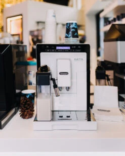 Refurbished DeLonghi Eletta Cappuccino In White ECAM44660W -Coffee Machine delonghi social lifestyle eletta white coffee n clothes event all rights jan 2099